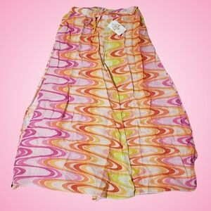 Becca Whirlpool Chiffon Cover-Up Pants Metallic Large Pink Beach Vacation NWT